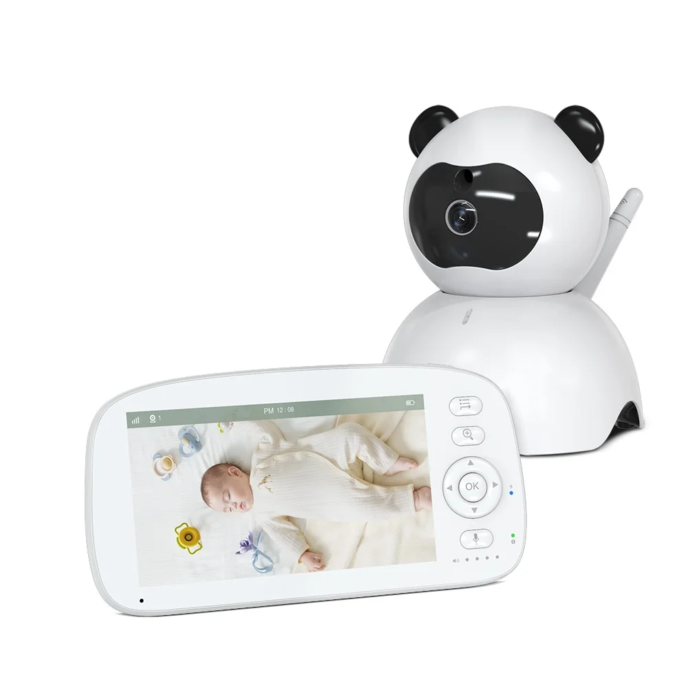 2025 5 Inch 1080p High Definition Pan-Tilt Baby Monitor Camera Two-Way Audio 900ft Wireless Night Vision Video Sleeping Monitor