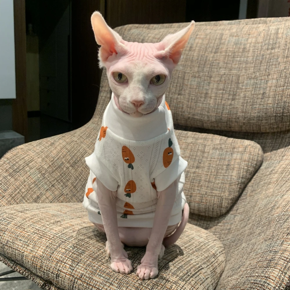 

Сверхтонкая летняя футболка для кошек Sphynx, мягкий хлопковый жилет без рукавов для котят, крутая одежда для отдыха, товары для кошек Devon Rex