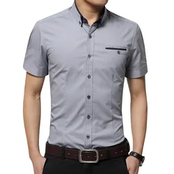 Summer Men's Lapel Single Breasted Contrasting Cardigan Pocket Patchwork Button Short Sleeved Shirt Fashion Casual Formal Tops