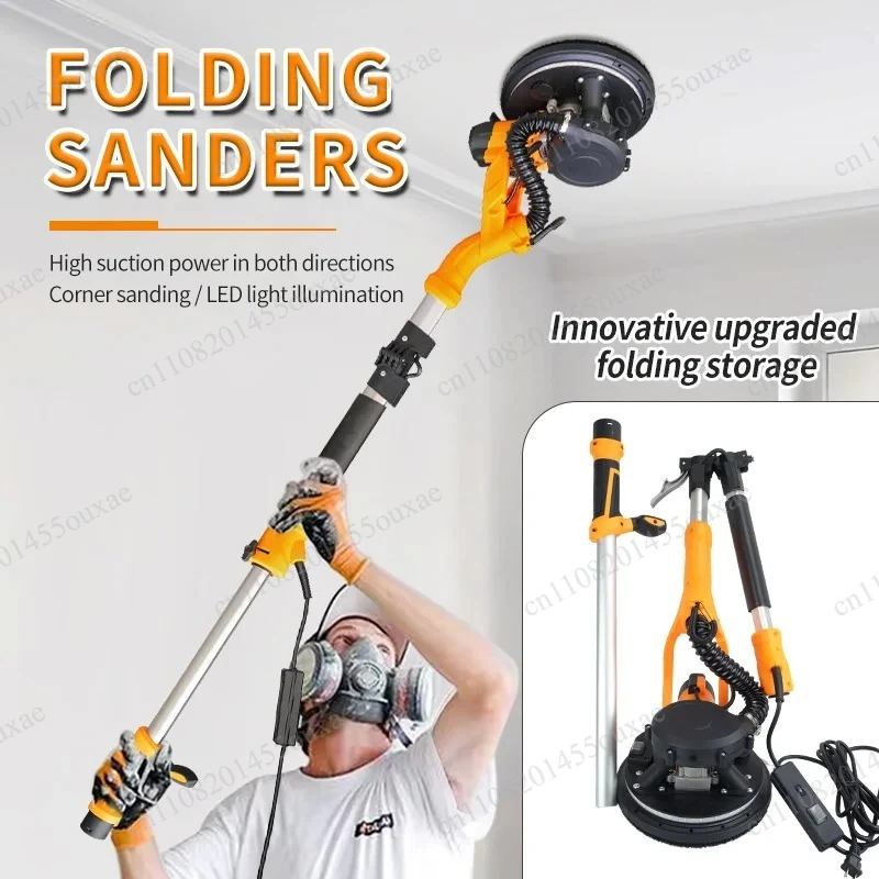 Electric Wall Sander with Folding Handle LED Light Self Suction Dust-Free Drywall Putty Grinding Machine for Interior Wall