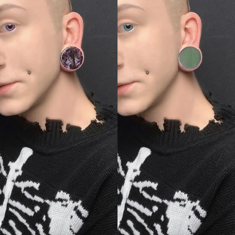 2pcs Stone Flesh Ear Plugs Tunnels Double Flare Ear Piercings Earrings Gauges Women Men Helix Lobe Labret Stretcher Body Jewelry