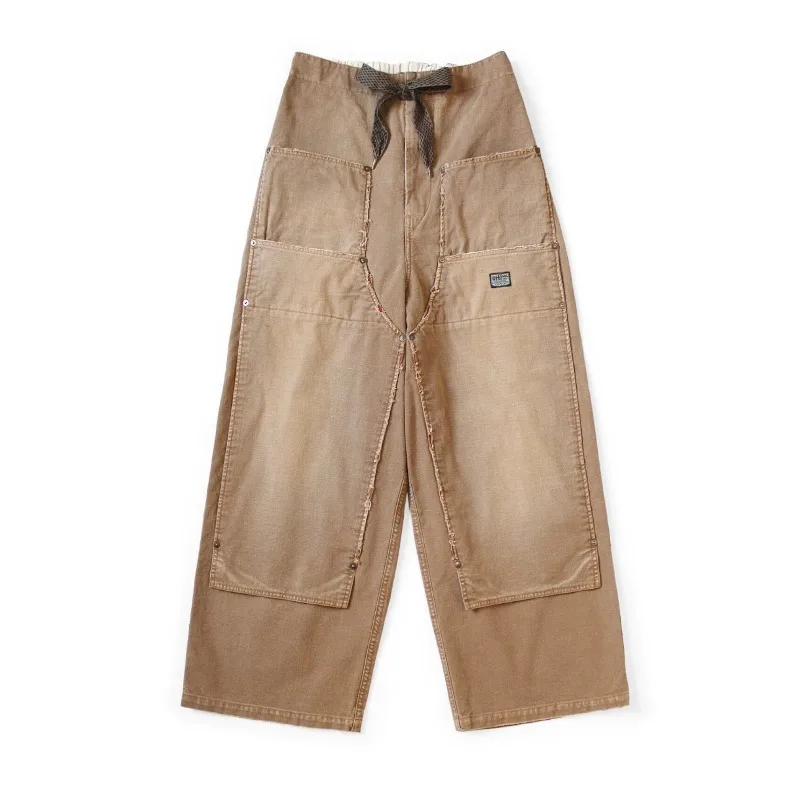 

26SS KAPITAL Japanese Retro Washed Distressed Linen-Cotton Elastic Waist Carpenter Pants Men's Clothing