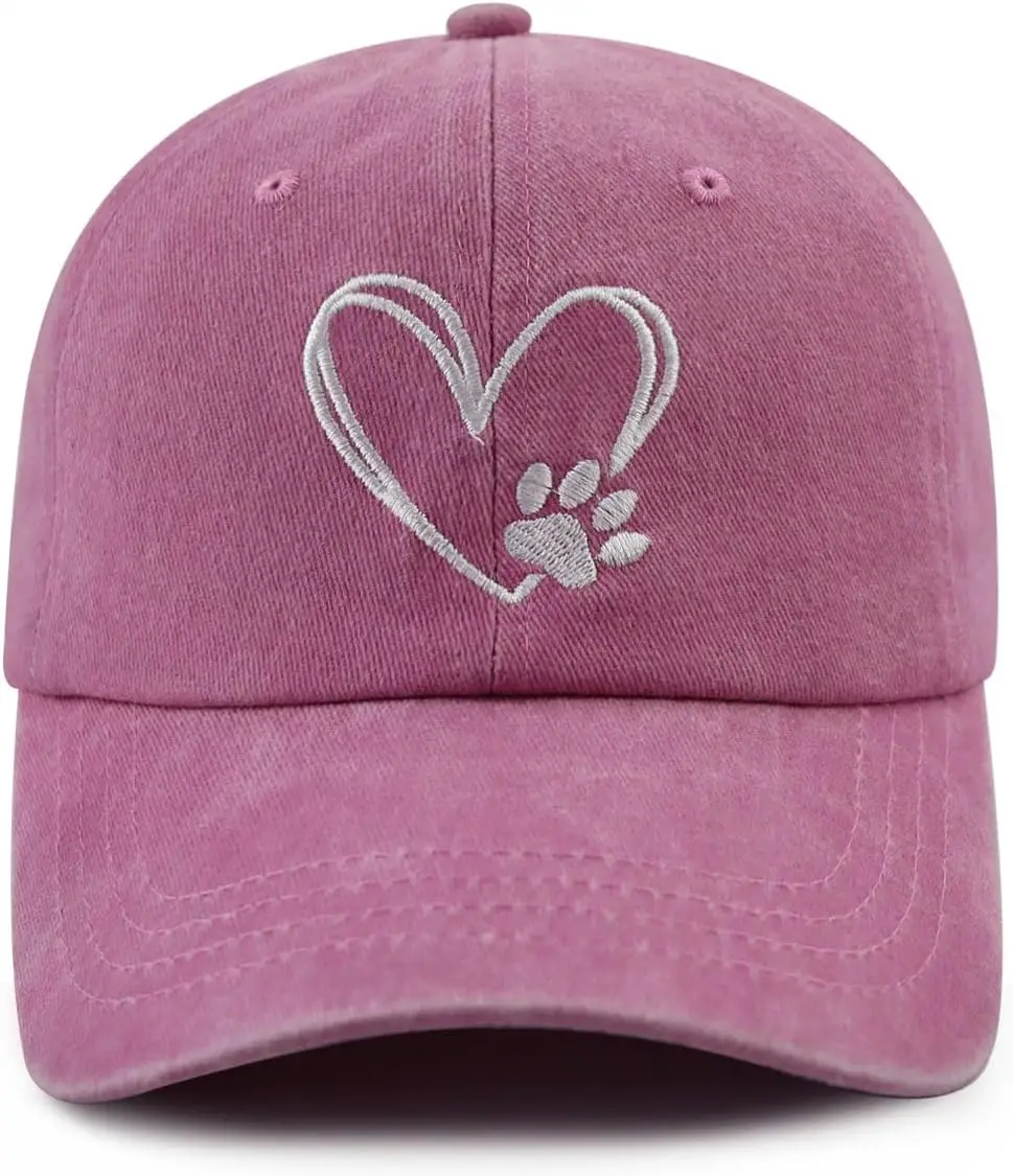 

Dog Paw Print with Love Heart Hat for Women Men, Funny Adjustable Cotton Embroidered Dog Lovers Gifts Baseball Cap