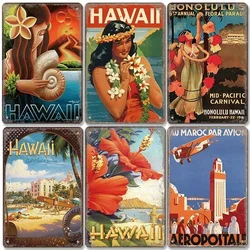 Morocco Hawaii Poster Vintage Metal Sign Ocean Beach Surfing Girl Metal Plate Wall Decor for Club Living Room Man Cave