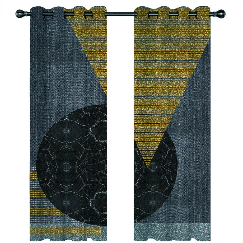 

HUANZHUANG Curtains Living Room Vintage Gold Geometry Blackout Curtains For Windows Bedroom Room Decor 2 Pieces Fashion