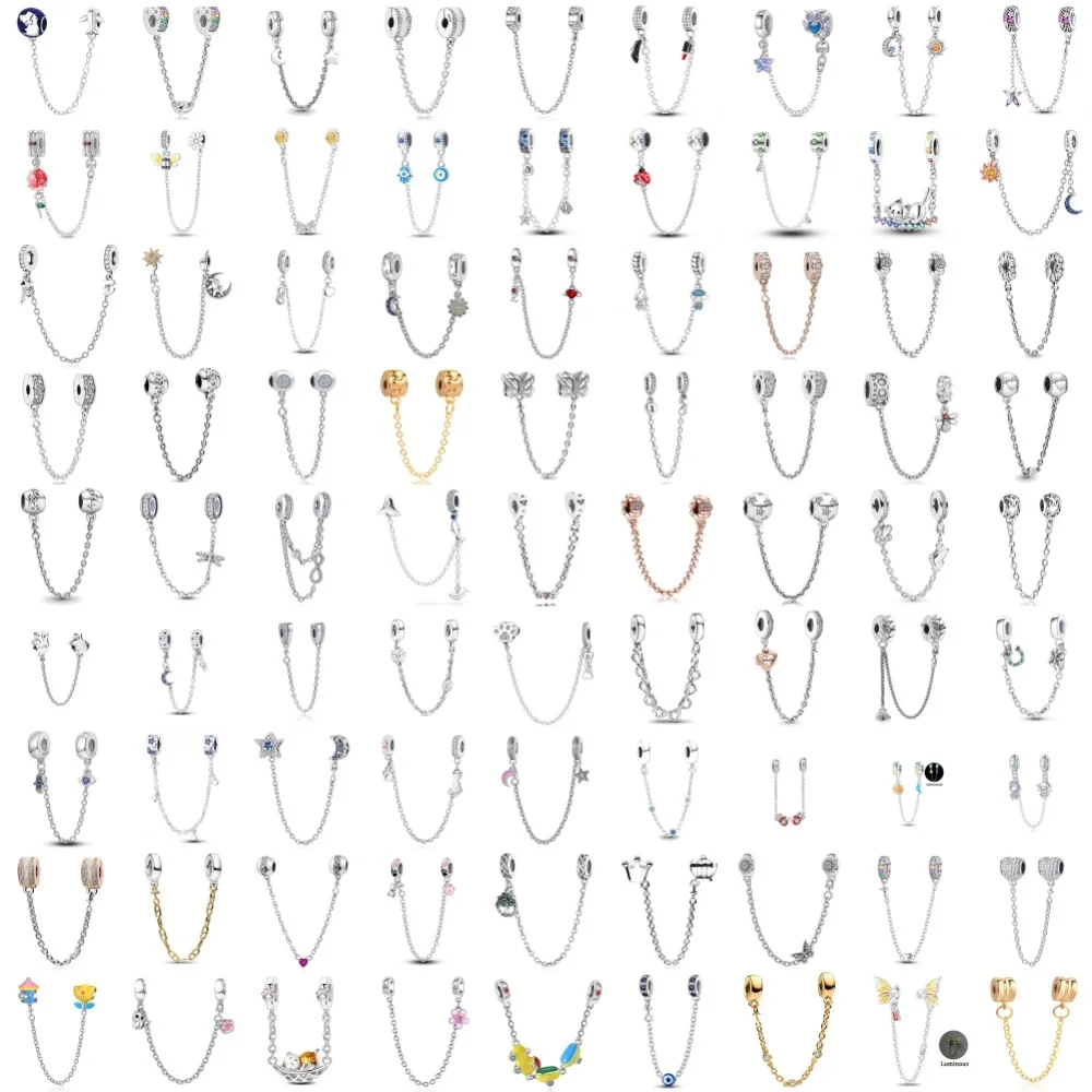 

Sparkling Safety Chain Charms Fit Original 925 Silver Bead Moon Star Butterfly Heart Safety Chain Pendant for Women Jewelry Gift