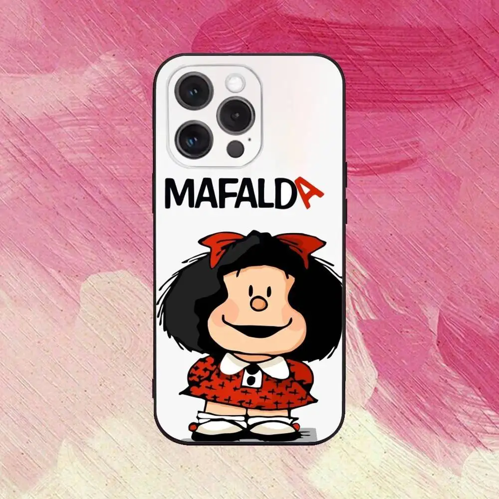 Hot Mafalda telefoonhoesje voor iPhone17,16,15,14,13,12,11 Plus, Pro Max zachte zwarte hoes