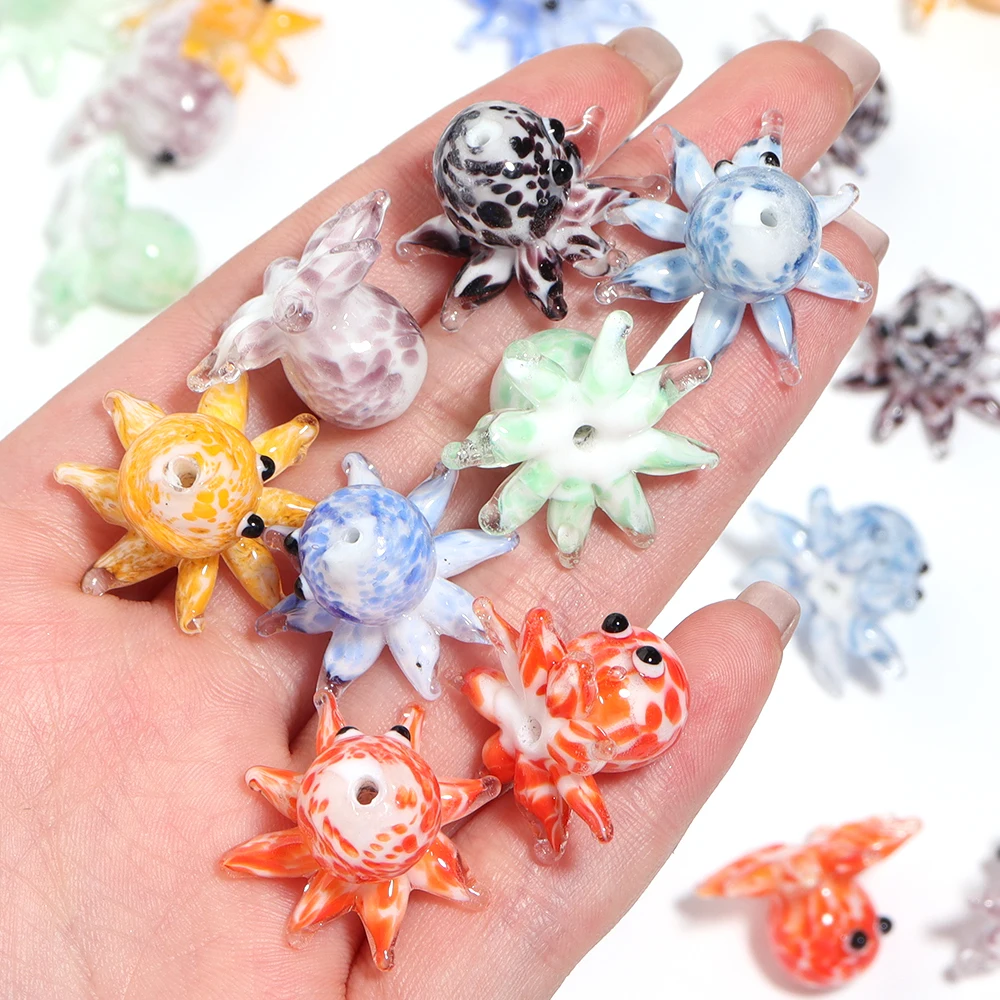 

15x23mm Ocean Octopus Glass Beads Cute Cartoon Marine Animal Lampwork Beads Multicolor Loose Spacer Beads For DIY Jewelry Making