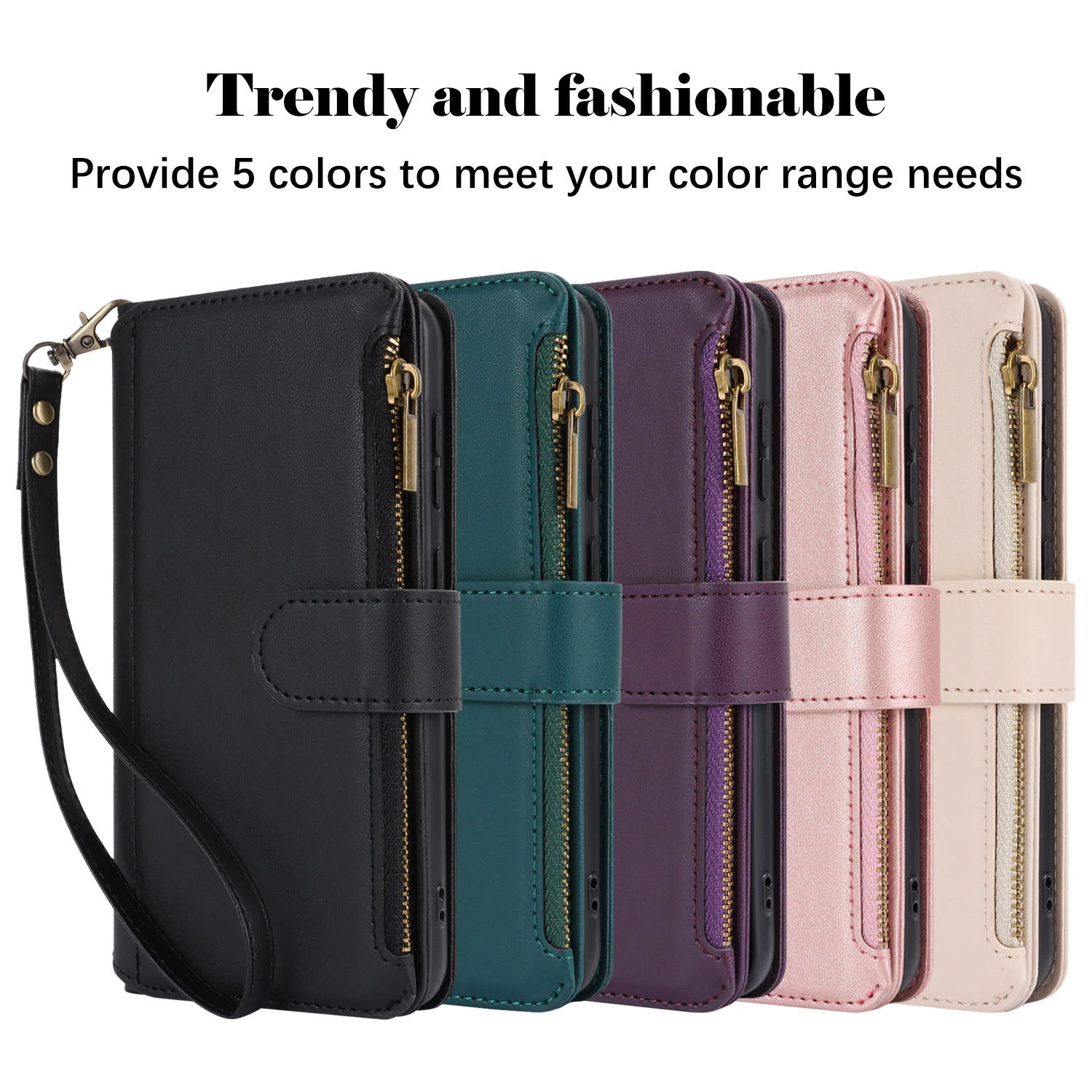 Genuine Leather Wallet for Samsung, Mobile Cover, Multi-Card Slot, Zipper, High-End, Suitable for Galaxy A15, A14, A35, A53