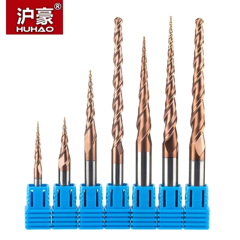 Huhao-carboneto Bola Nariz Router Bit Cnc Tapered End Mills Flautas Hrc55 Fresas Endmill Madeira Metal Ferramenta de Gravura