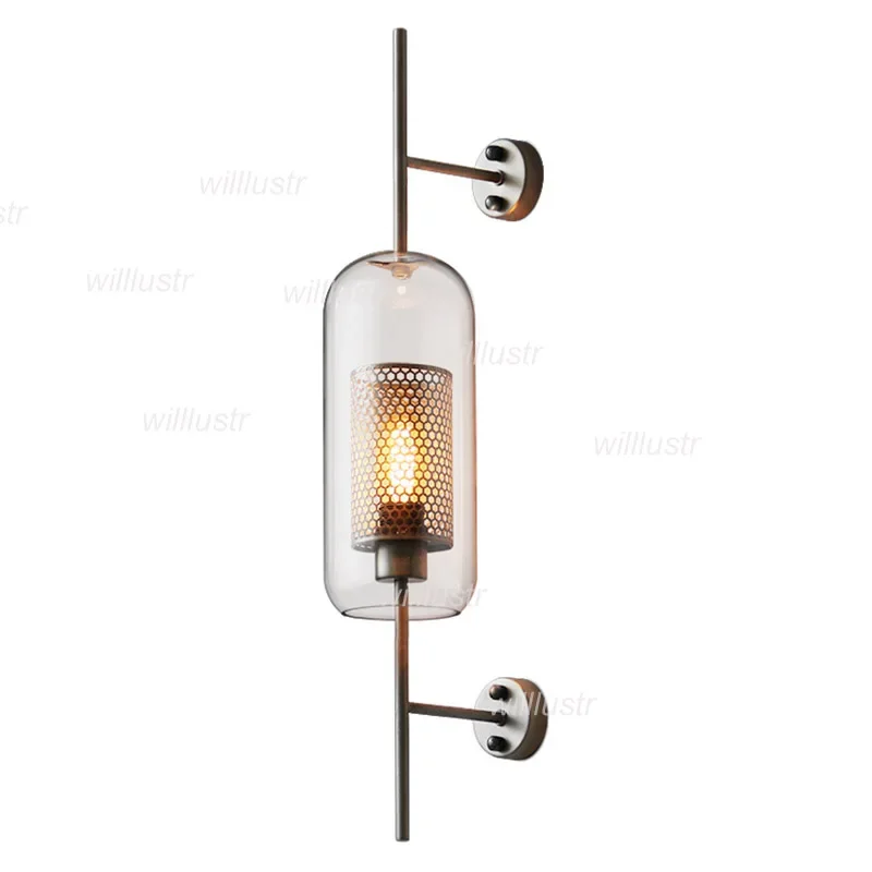 Imagem -02 - Ferro Net Wall Sconce Lâmpada de Vidro Globo Cilindro Sombra Luxo Acessível Industrial Luxo Acessível Ajuste para Sala de Dinning Quarto Restaurante Hotel