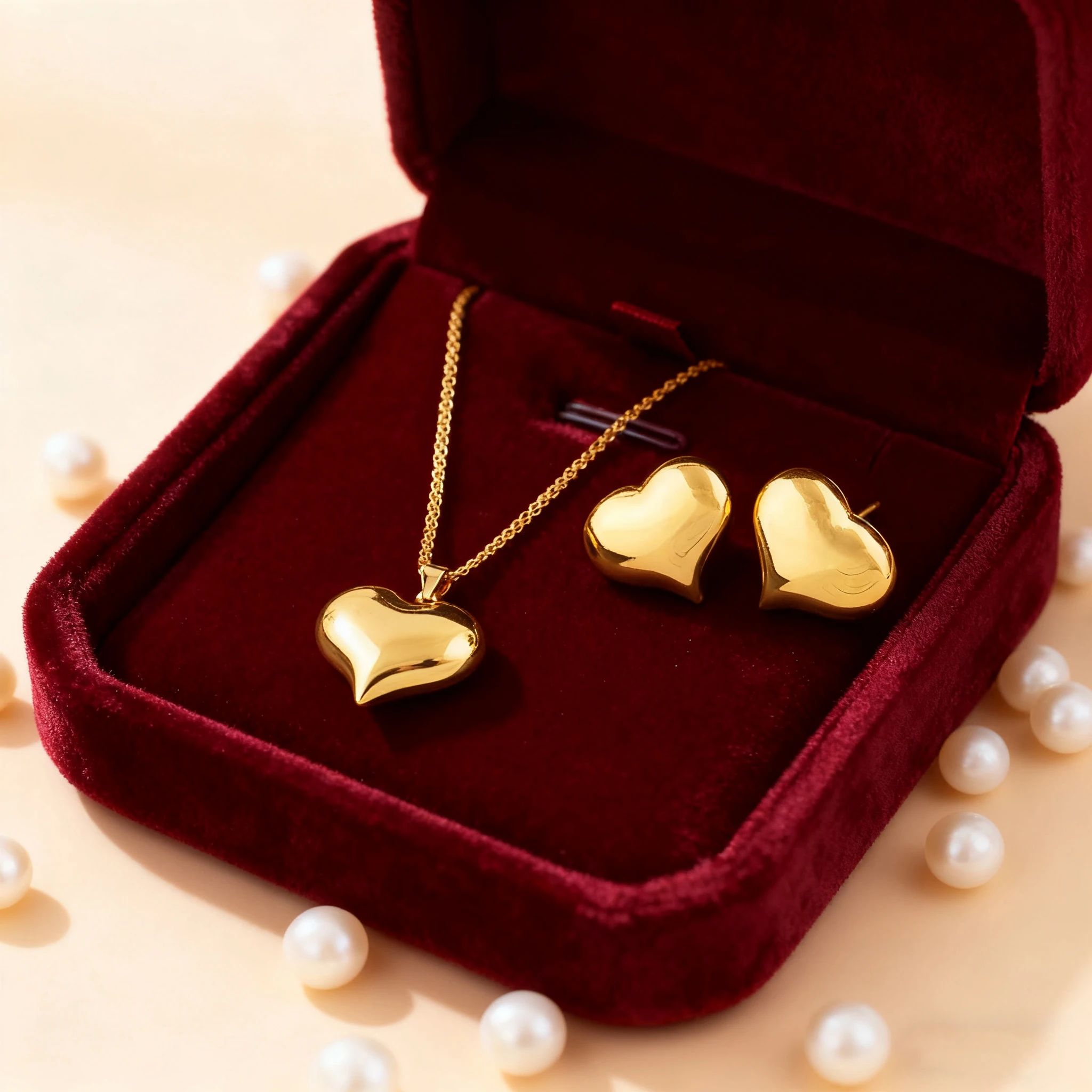 

Gold-Tone Stainless Steel Minimalist Heart Jewelry Set for Women Chic Daily Wear Earrings Necklace Ring Combo Gift