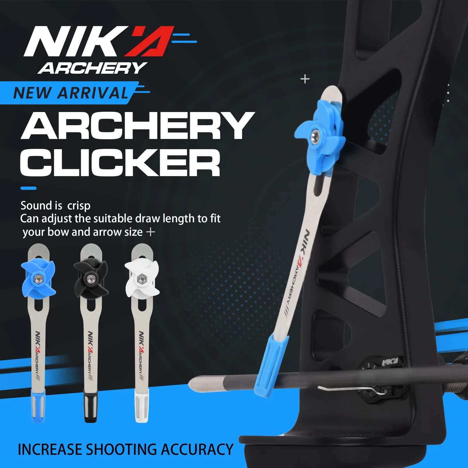 

1 шт., кликер для стрельбы из лука NIKA, изогнутый лук, пластиковый кликер из нержавеющей стали, регулируемая длина, подходит для изогнутых луков, четкий