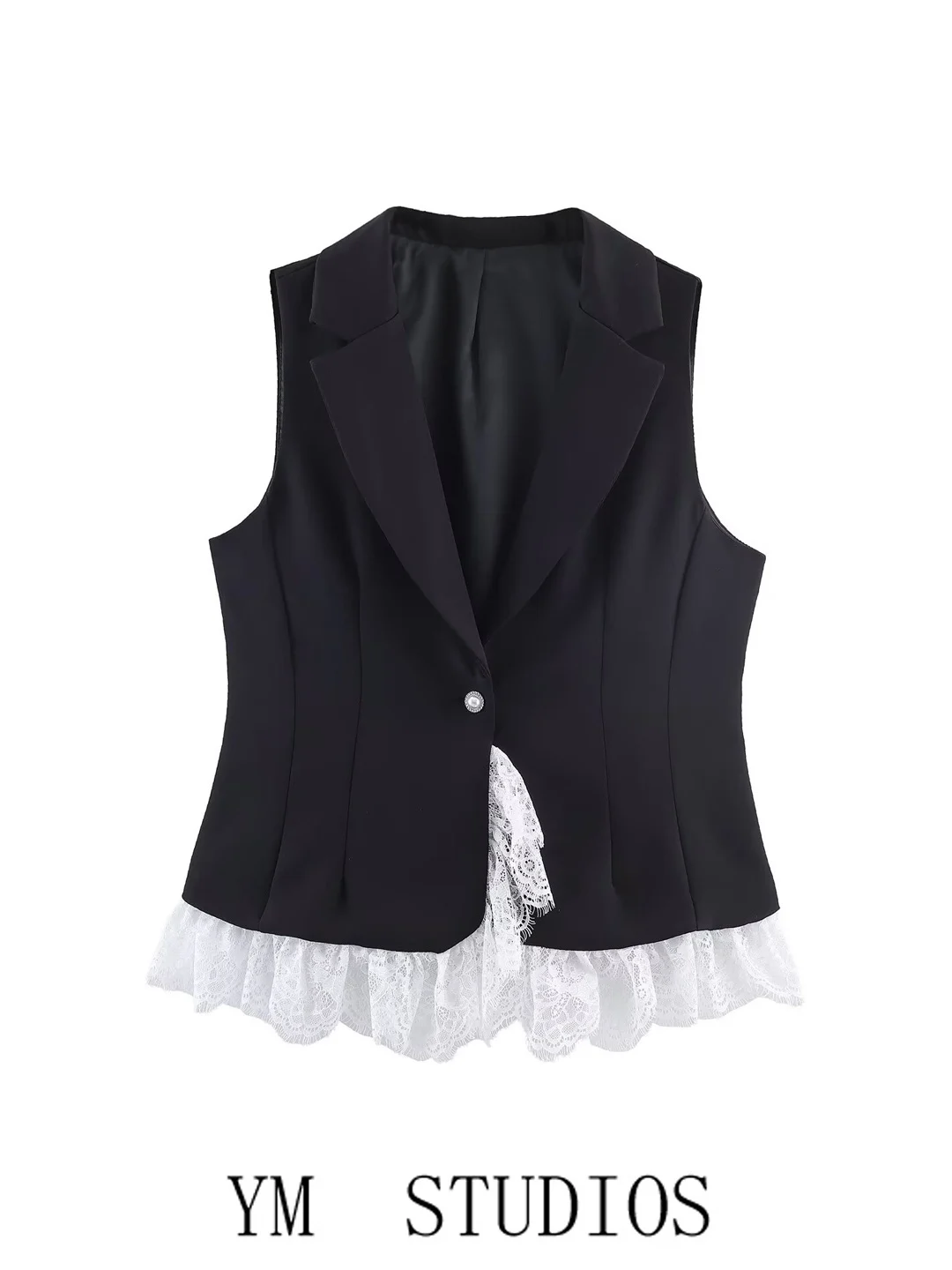 Design Lace Splicing Heavy Work Suit Vest Women's Slimming Professionalism Office Tank Top Polyester Fiber Single Button Closure