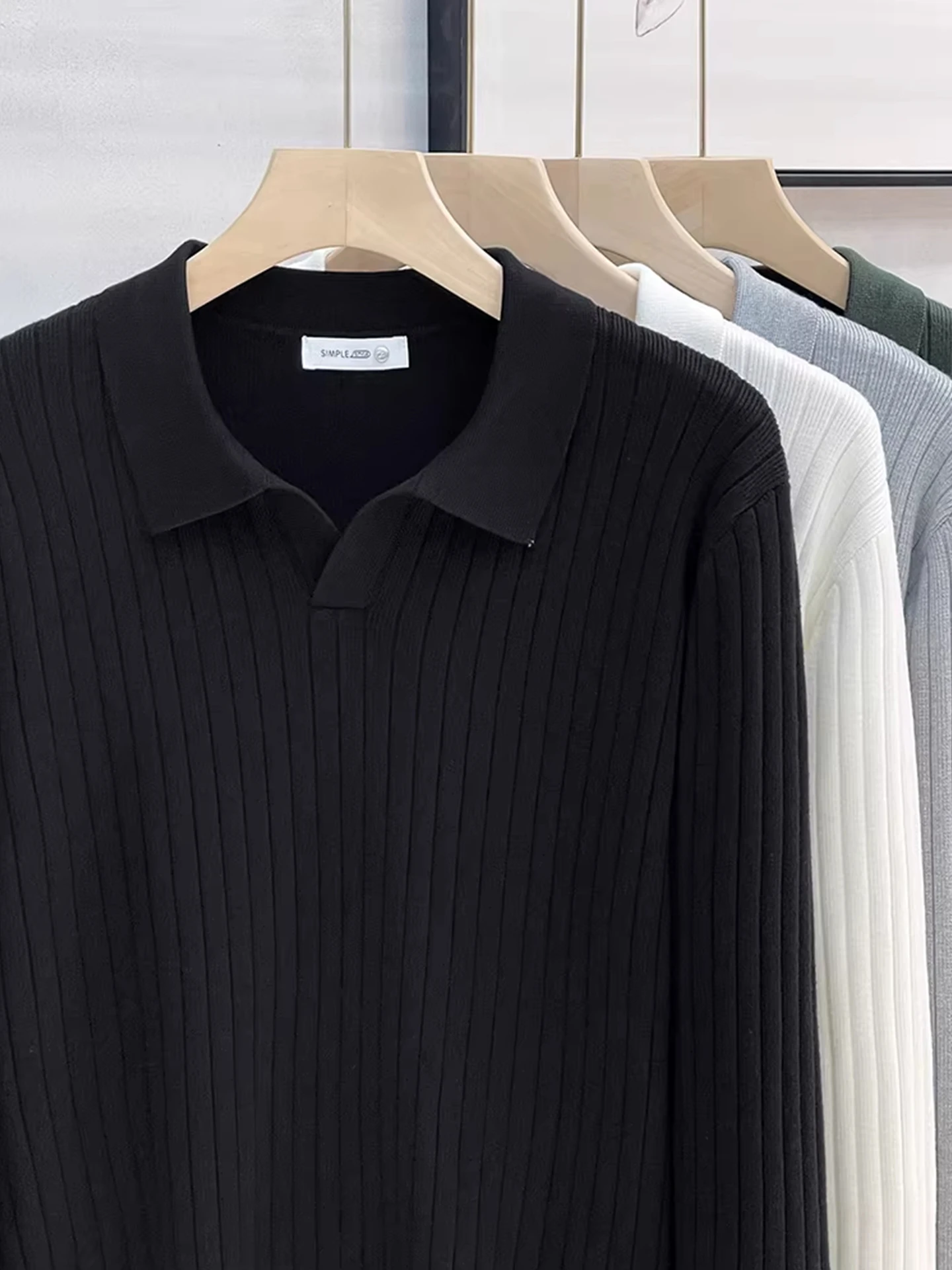 

Мужская трикотажная рубашка-свитер с длинным рукавом, V-образным вырезом и отложным воротником, премиум-качество, весна-осень, новый стиль