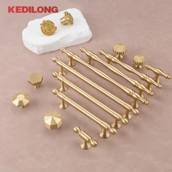 KEDLO French Light Luxury Solid Brass Drawer Beautiful Handle Furniture Hardware Kitchen Cabinet Gold Long Handle