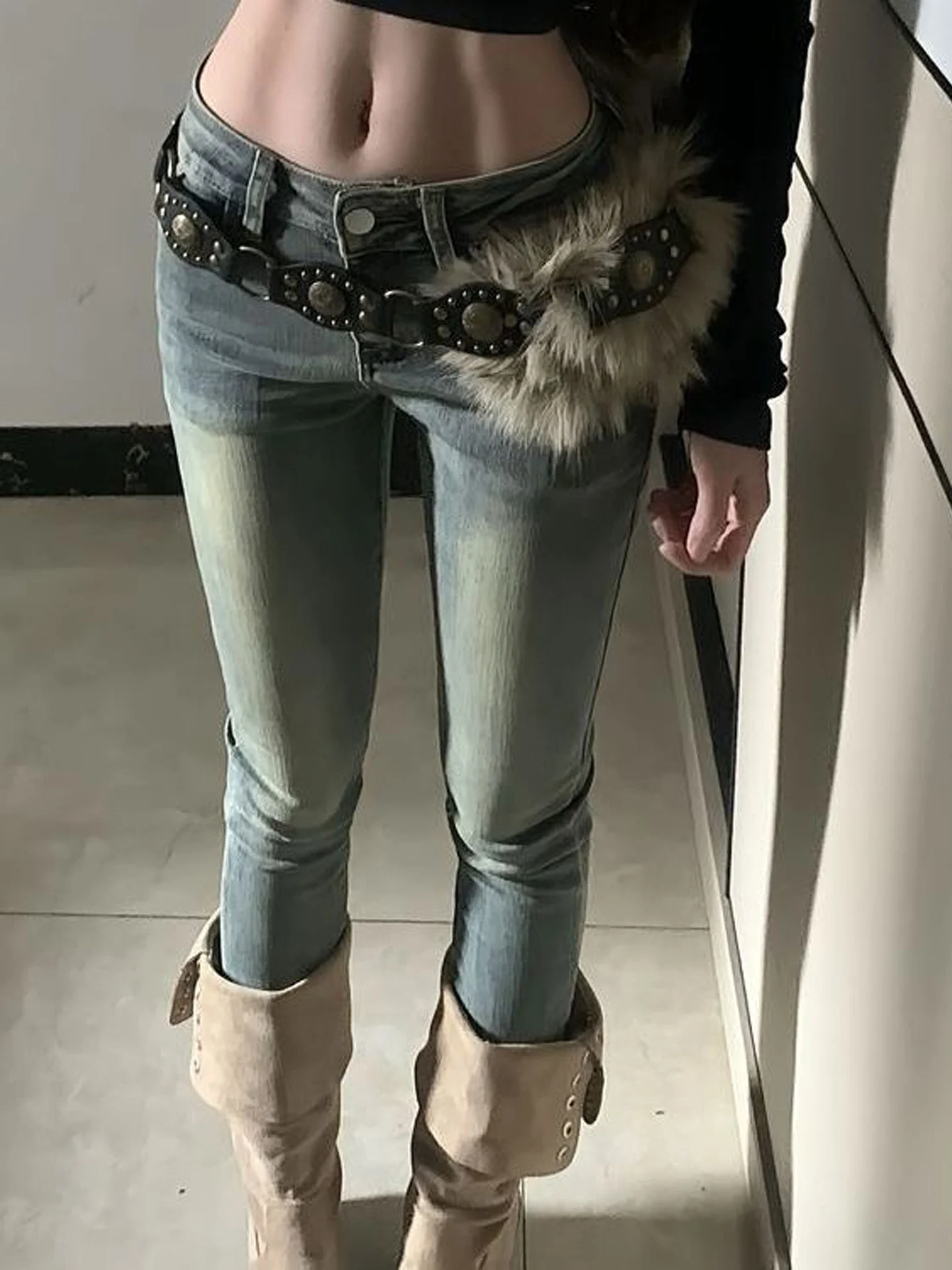 American Style Retro Low Waist Slim Fit Denim Jeans Women Fashion Spicy Nine Point Slimming Pencil Pants High Street Style
