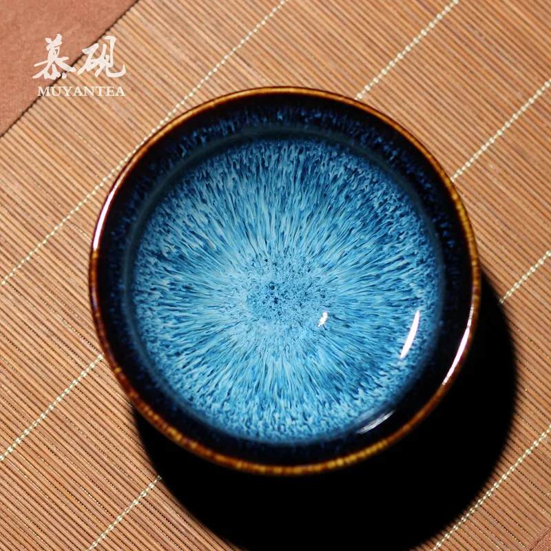 Mu Tao Zenghua De Rabbit Hair Oil Drop Jian Zhan Master Purely Handmade Obsidian Glaze Cup Japanese Tea Set Bowl