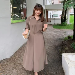 Plus size women Summer mm crop cover thin style slimming straight shoulder A-line dress in large size 3067