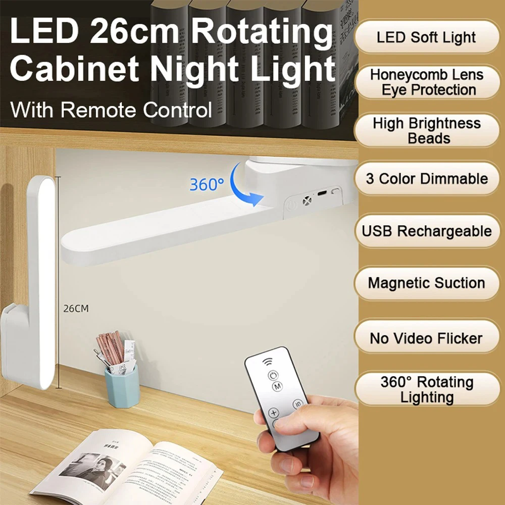

3 Color Dimmable LED Cabinet Light Night Light 360° Rotatable USB Remote Control Cabinet Light DIY For Bedroom Desk