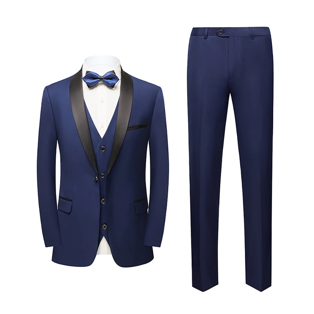 

Custom suit 5-piece set (jacket, vest, shirt, pants, bow tie) British style slim fit suitable for banquet dress