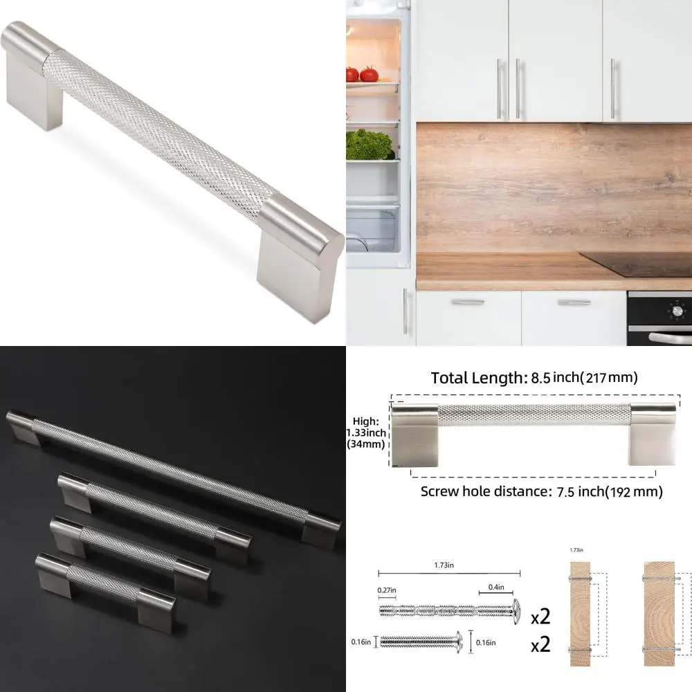 

7.5 Inch Brushed Satin Nickel Cabinet Handles, 10 Pack Sliver Knurled Pulls for Kitchen Cabinet Doors