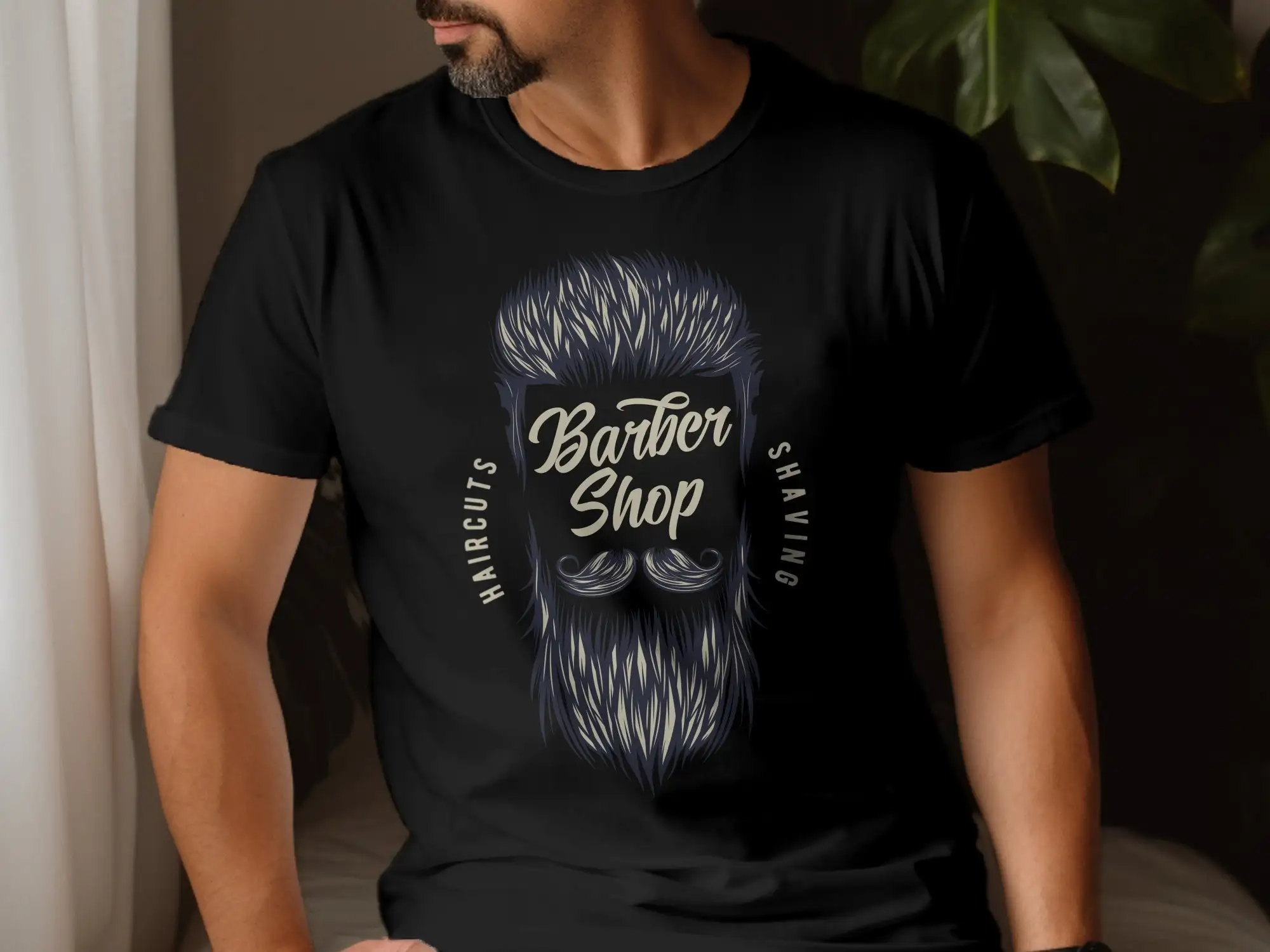 Men's Barber Shop T Shirt Vintage Haircut and Shaving Themed Stylish Hipster Beard Casual Fashion Top