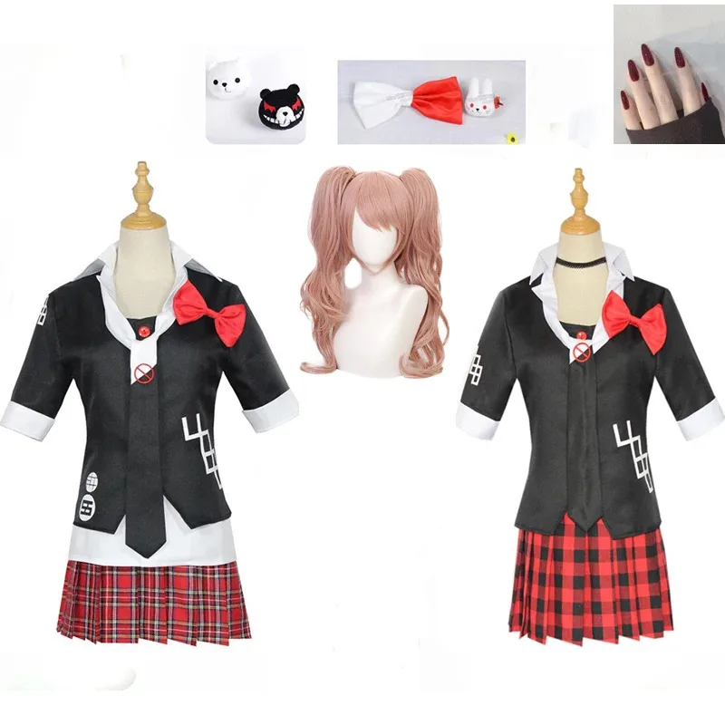 Новинка 2025, аниме Danganronpa, карнавальный костюм Enoshima Junko, униформа для кафе, рабочая одежда, короткая юбка, парик с двойным хвостом и косой ★ ★ ★