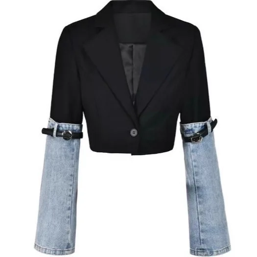 

Faionable Commuter Sle ort Denim Jaet Женская облегающая цветная блузка с затягивающей талией Верхняя одежда Молодежная осенняя длинная све