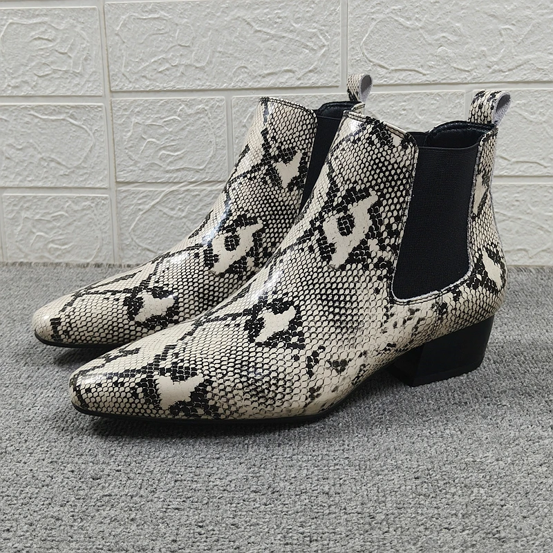 

Faionable Snake Print Chelsea Boots Low Heel ort Tube Women's oes Outdoor Wear Spring Autumn Season Warm arp Point