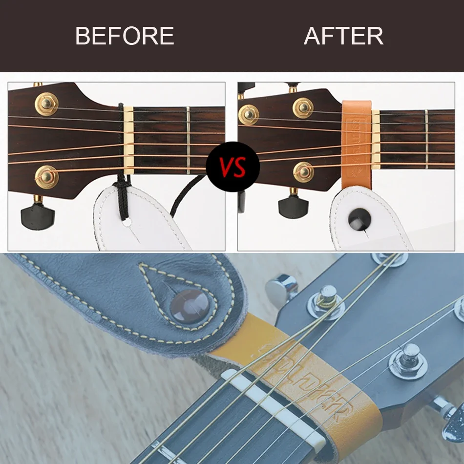 Soldier Grain Leather Guitar Neck Strap Button Guitar Head Stock Tie Safe Lock Guitar Accessories