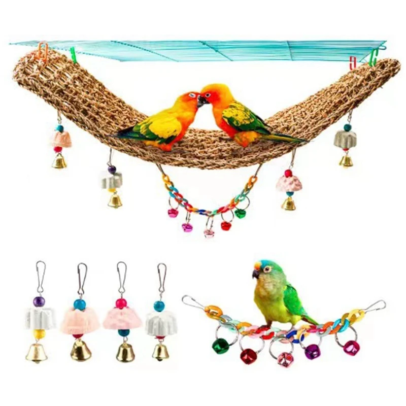 Parrot Toy Woven Net Climbing Net Hammock Hanging On Parrot Cage Climbing Ropes Ladder Chew Toys For Birds 29X7inch