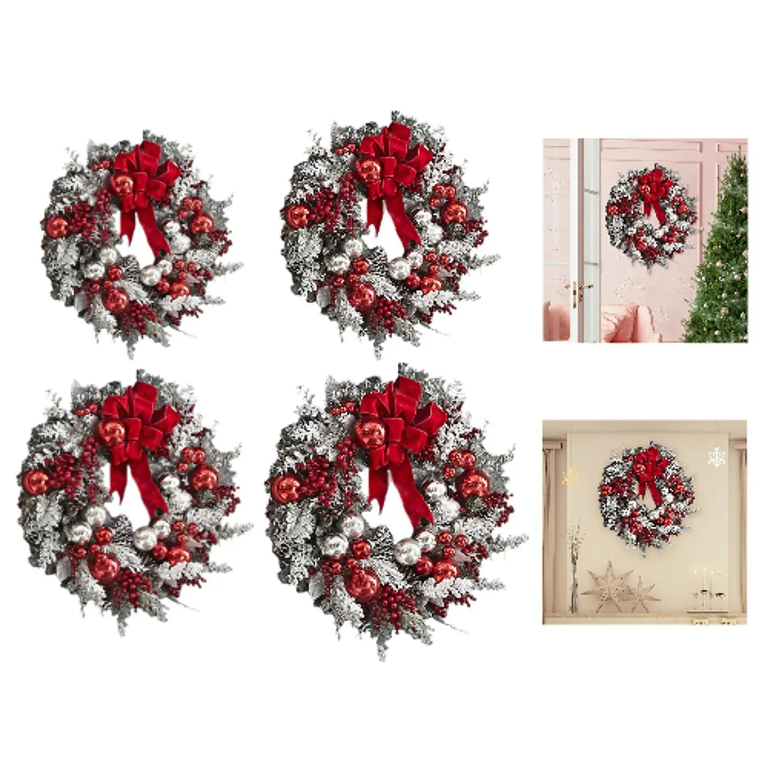 Flocked Christmas Wreath Xmas Gift Winter Wreath Christmas Decoration Artificial Wreath for Farmhouse Office Cafe Hotel Indoor