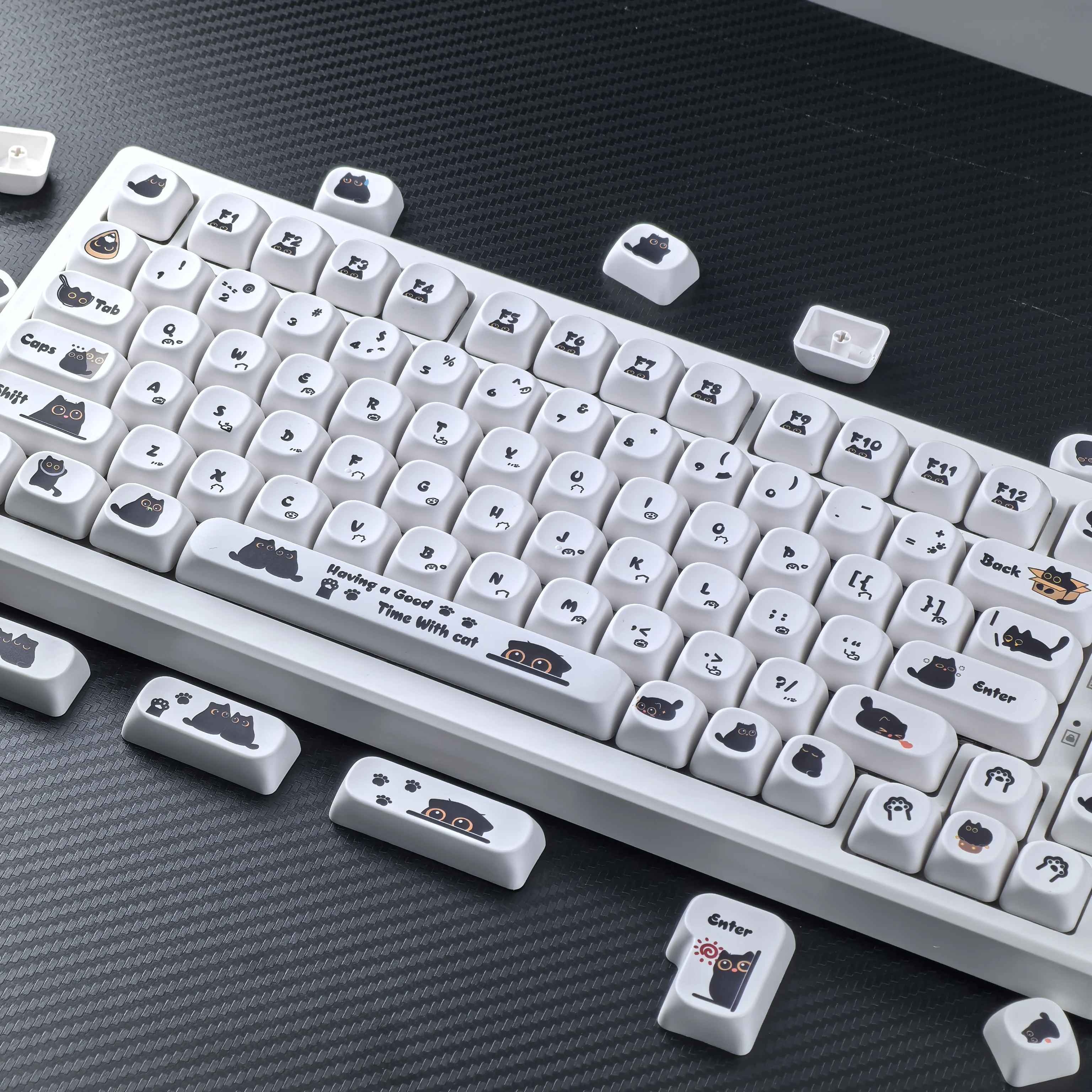 

Hide & Seek Keycap Simple White Cute Moa PBT Aula F75 Keyboard Keycaps 2.25/2.75u Alice Layout ISO ANSI Keycaps