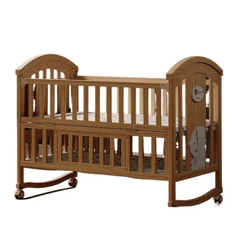 Crib solid wood unpainted cradle baby bb bed newborn multi-function bed children splicing bed movable