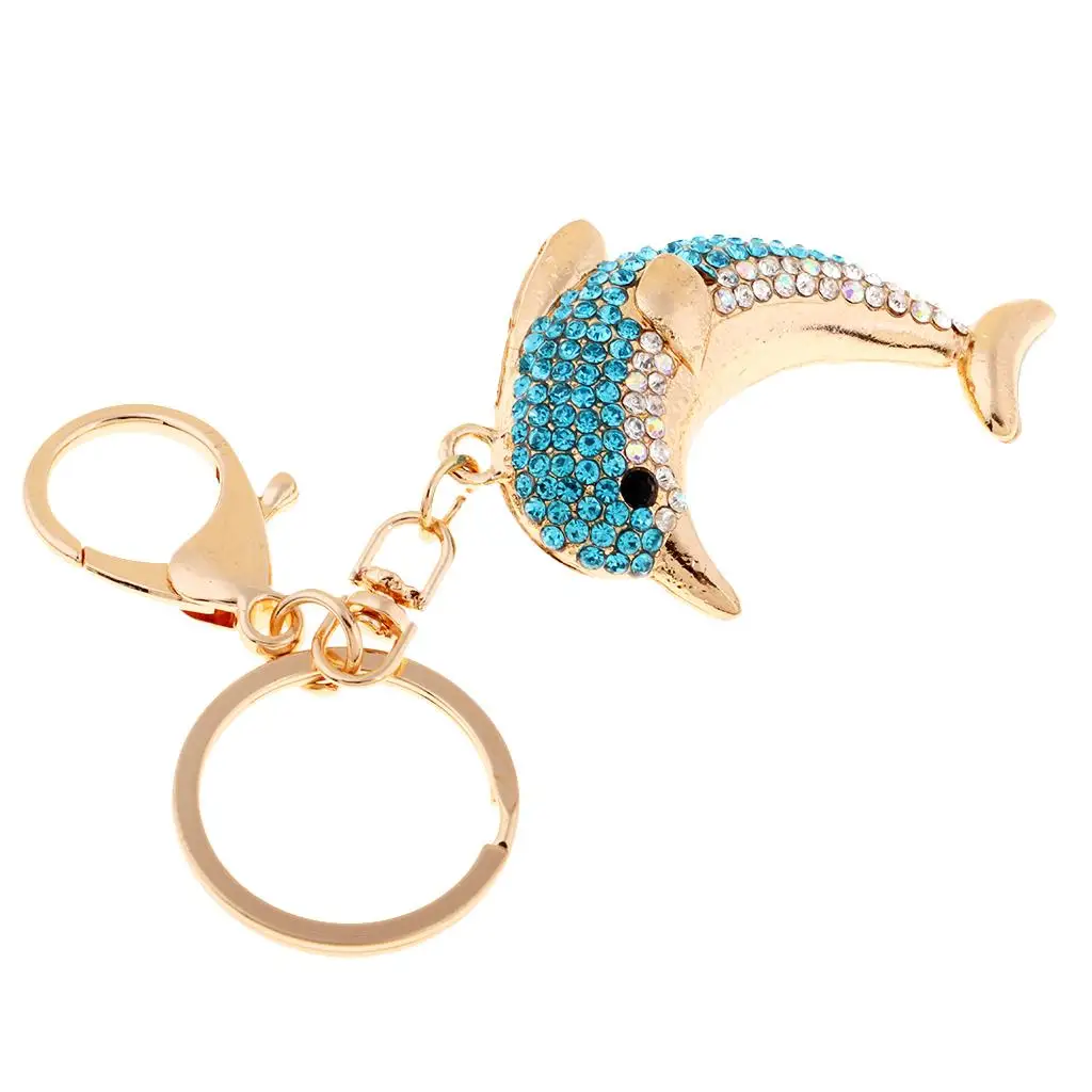 Creative Dolphin Keychain Crystal Charm Metal Animal Pendant Key Ring Holder Accessory for Purse Backpack