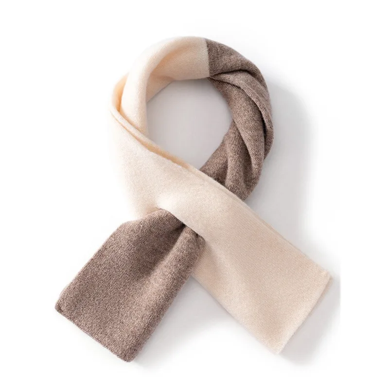 

Шарф из 100% шерсти, женский короткий стильный шарф с защитой шеи, теплый осенне-зимний перфорированный универсальный вязаный маленький шарф с цветными блоками