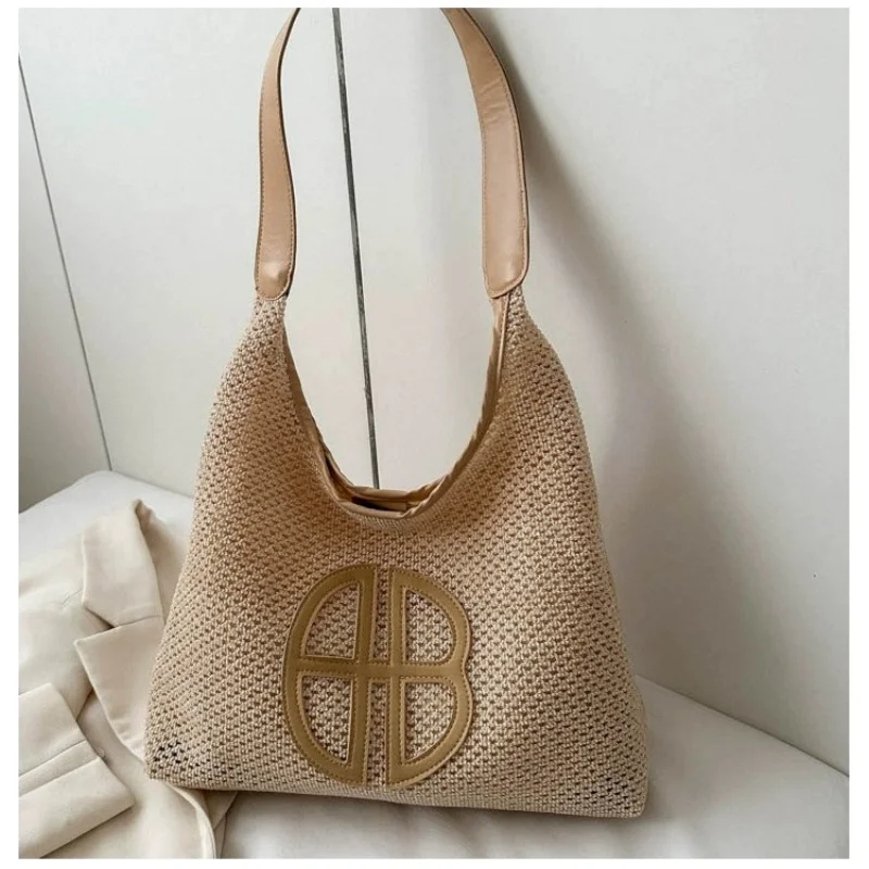 

Fashion Trend Retro Straw Bag Large Capacity Woven Beach Women's Shoulder Bags Casual Handbags Underarm Daily Shopping Bag Totes