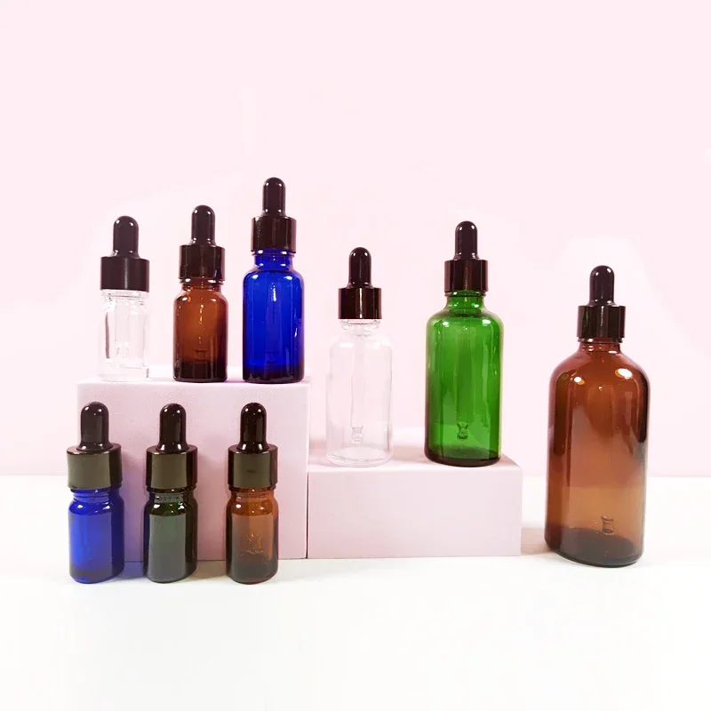 Botellas con cuentagotas para ojos, botellas gruesas de vidrio ámbar transparente, tintura, contenedores de aceites esenciales a prueba de fugas para Cosméticos líquidos, 5ml-100ml