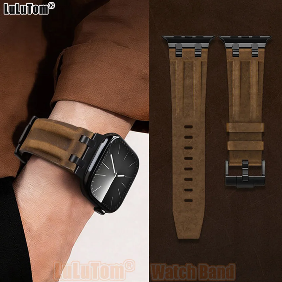

Luxury Men Leather Strap for Apple Watch Ultra 3 2 49 46 45 44 42mm Iwatch Series 10 11 9 8 7 6 5 4 SE Business Replacement Band
