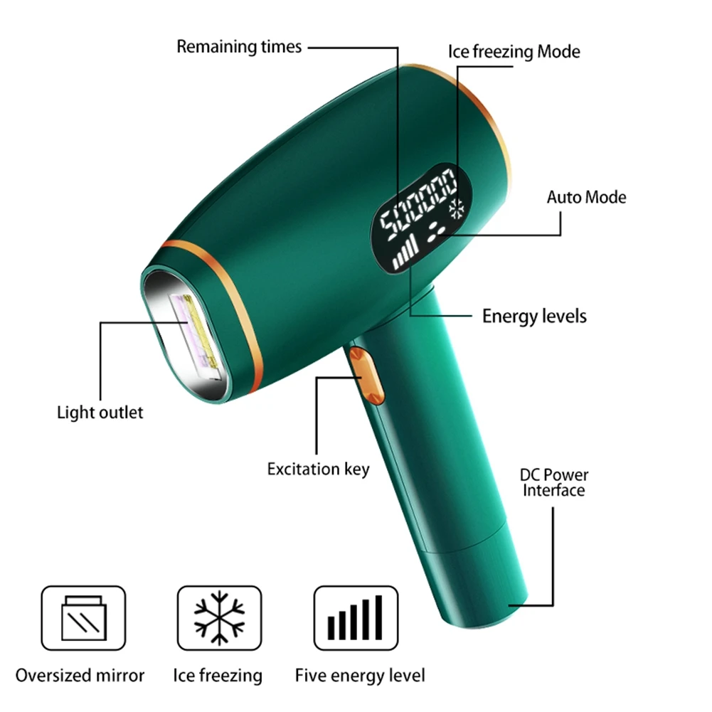AC39-IPL Hair Removal Epilator Machine For Women Depilator Bikini Depilador Facial Home Use Devices Green(US Plug)