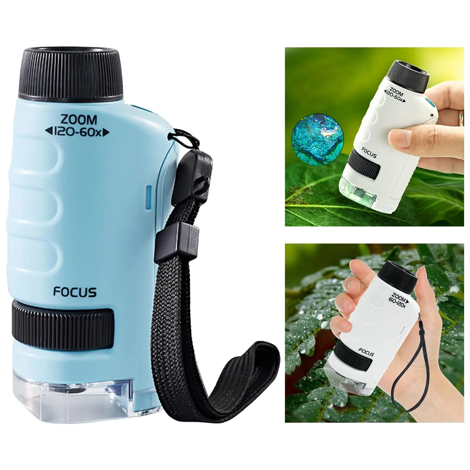Pocket Microscope 60x-120x Interactive Learning with LED Light for Students