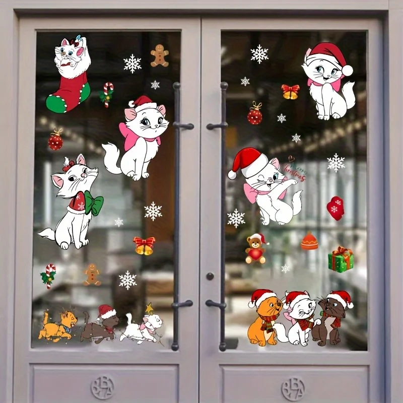 1 ملصق ديزني ماري كات لعيد الميلاد، عمل فني للديكور الداخلي، مناسب للنوافذ والشرفات وخلفيات الحائط