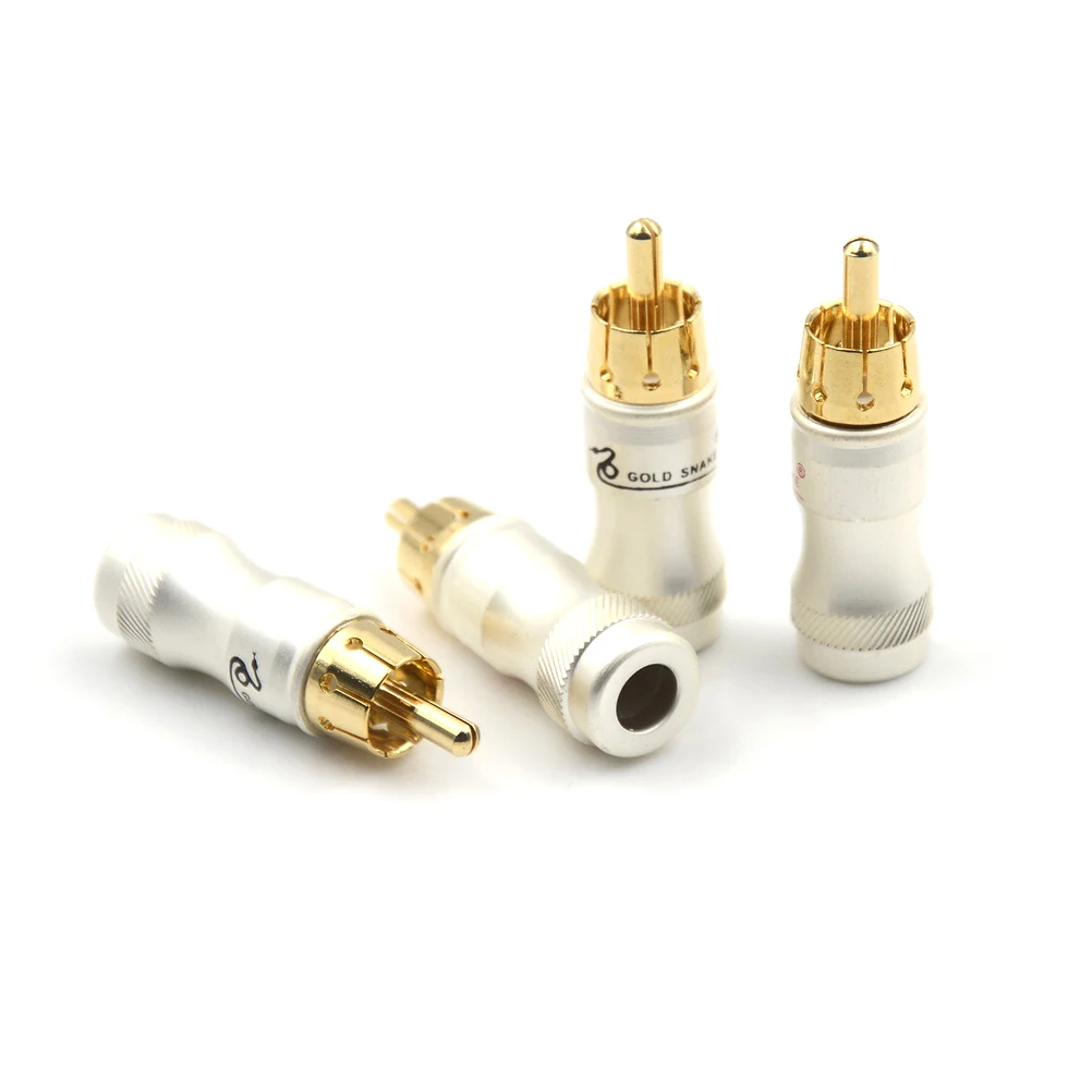 4pcs DIY Gold Snake RCA Plug HIFI Goldplated Audio Cable Male Video Connector Adapter For