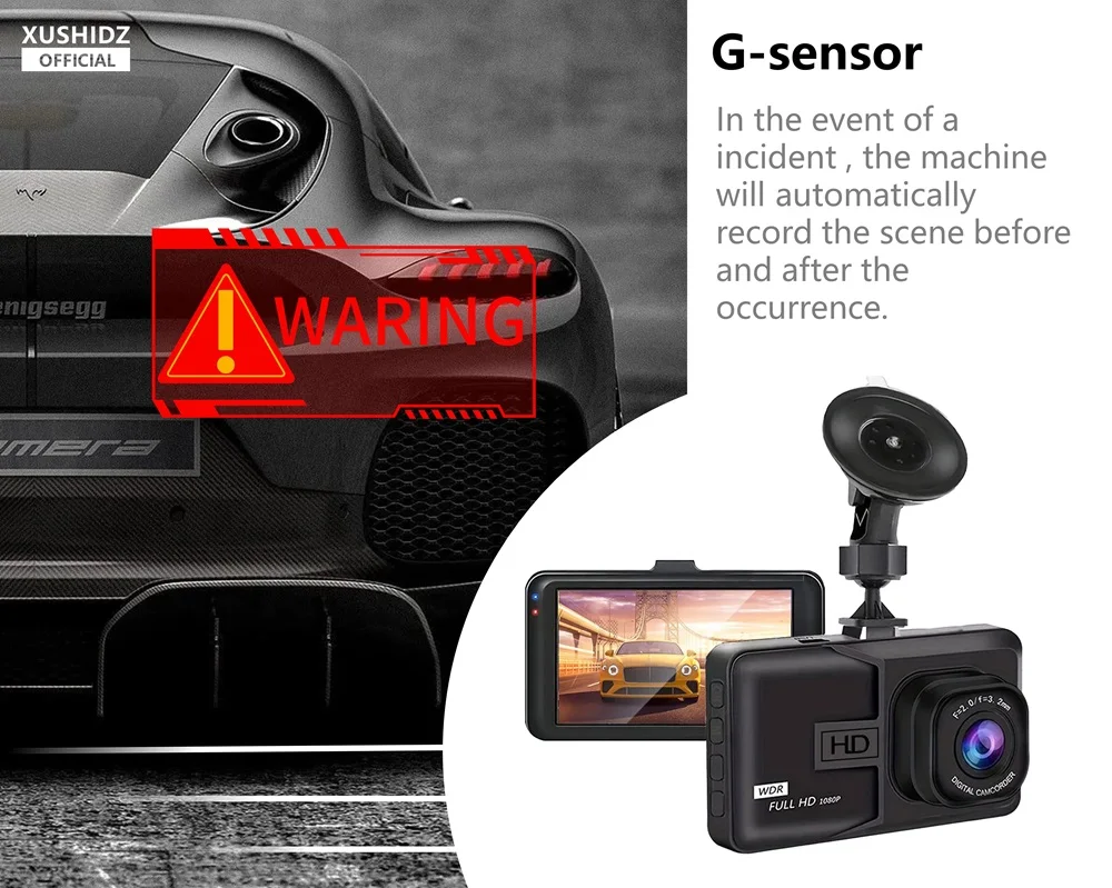 XUSHIDZ NEW 1080P HD Dash Camera Loop Recording Car Vehicle DVR Video Recorder Dashcam Night Vision 24h Parking Monitor G-sensor – Image 3