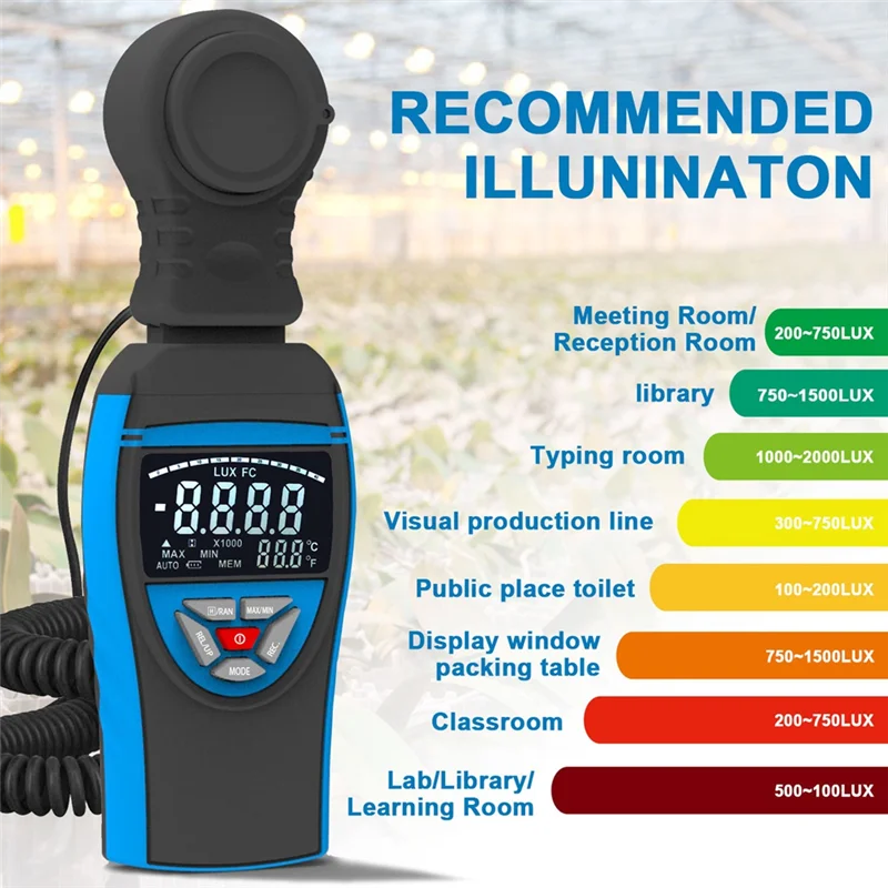 A26F-Тестер светового флюса, высокоточный измеритель освещенности, диапазон измерения 1–400 000 люкс для измерения интенсивности света
