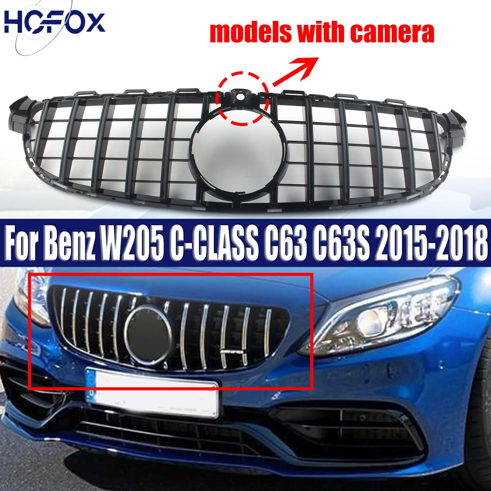 

For Benz W205 C-CLASS C63 C63S 2015 2016 2017 2018 Front Grille Bumper Grill Inlet Middle Mesh Tuning