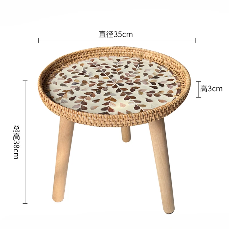 Ins 등나무 직조 쉘 커피 테이블, 간단한 홈스테이 스위트 테이블, 다기능 보관 트레이, 창의적인 거실 사이드 테이블