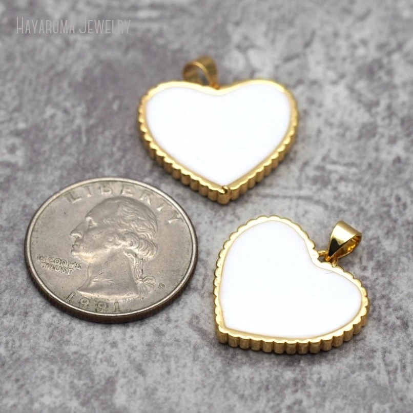 10Pcs Enamel Metal Gift For Her Jewelry Wholesale Hearts Heart Shape Point Pendant Gold Color Copper Charms