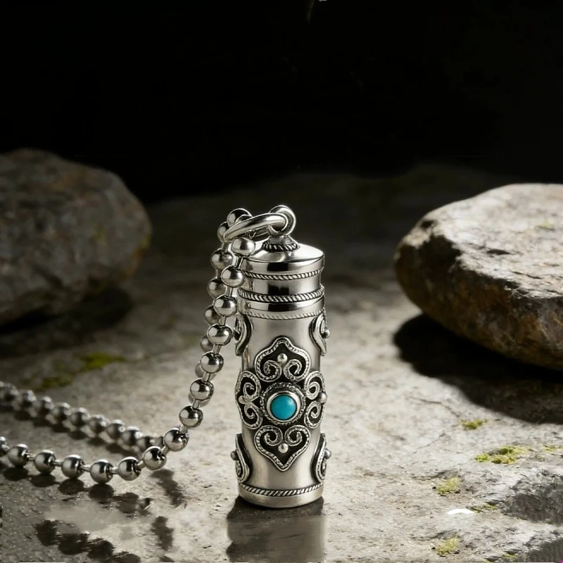 Ethnic Style Relief Vajra Pestle Necklace For Men Jewelry Blessing Gau Buddhist Scripture Box Pendant Male Choker Accessories